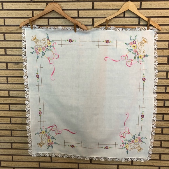 Embroidered Floral Baskets Table Cloth - 36 x 37.25 inches - Boho Home Decor - Picture 2 of 14